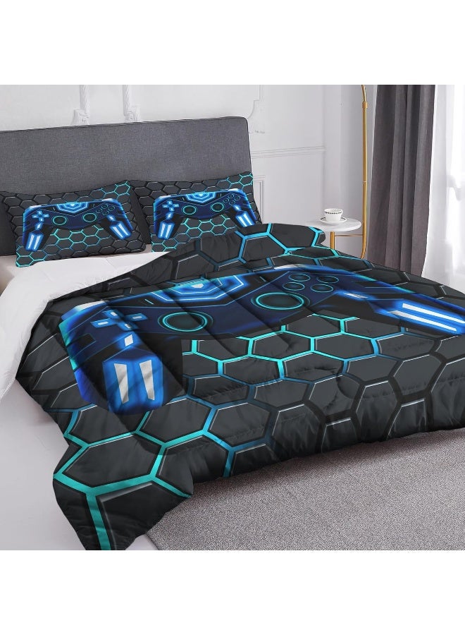 Uyivugmo Kids Gaming Comforter Twin Size Video Game Console Geometric Bedding Sets for Boys Girls Kids 3D Gaming Comforter with 2 Pillowcase - Image 1